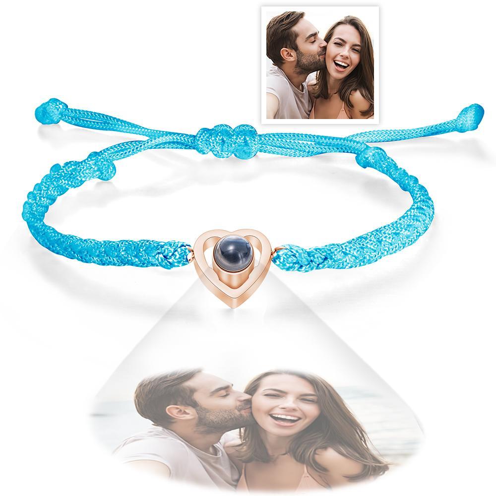 Custom Heart-shaped Photo Projection Bracelet Braided Rope Bracelet Anniversary Gift - MyFaceTshirt