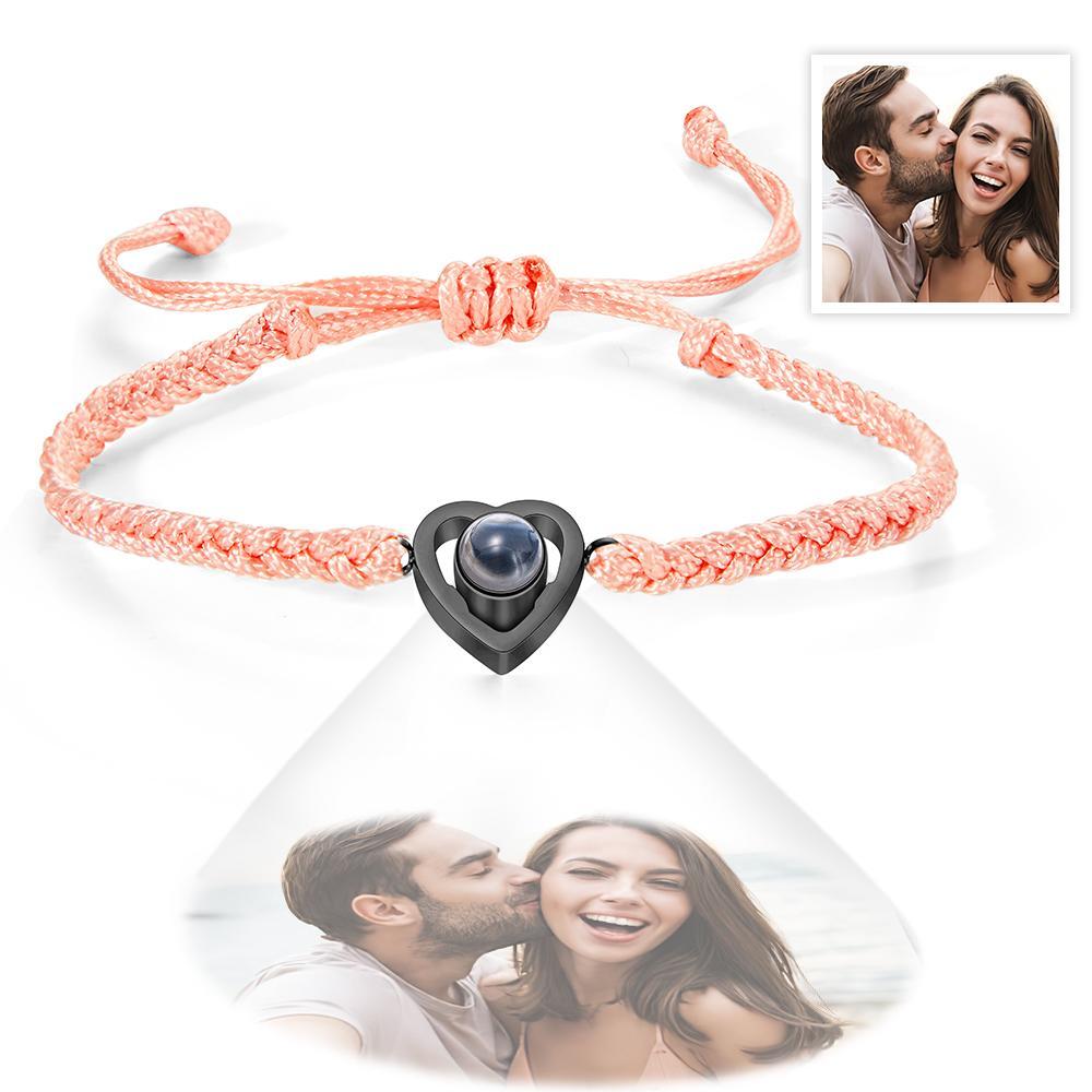 Custom Heart-shaped Photo Projection Bracelet Braided Rope Bracelet Anniversary Gift - MyFaceTshirt