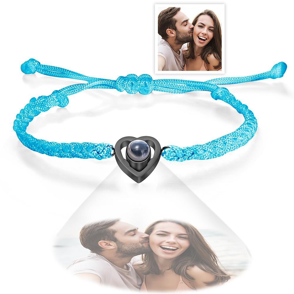 Custom Heart-shaped Photo Projection Bracelet Braided Rope Bracelet Anniversary Gift - MyFaceTshirt