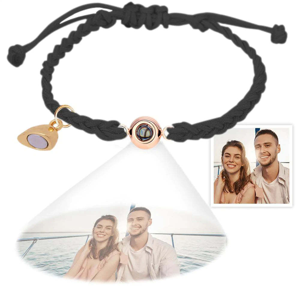 Custom Photo Projection Bracelet Simple Woven Heart Magnetic Bracelet Gift for Couple - MyFaceTshirt