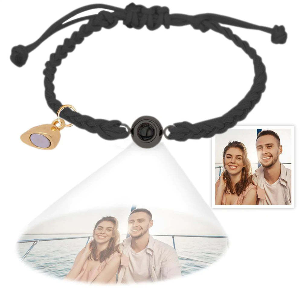 Custom Photo Projection Bracelet Simple Woven Heart Magnetic Bracelet Gift for Couple - MyFaceTshirt