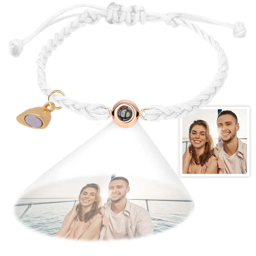 Custom Photo Projection Bracelet Simple Woven Heart Magnetic Bracelet Gift for Couple - mycustomtirecover