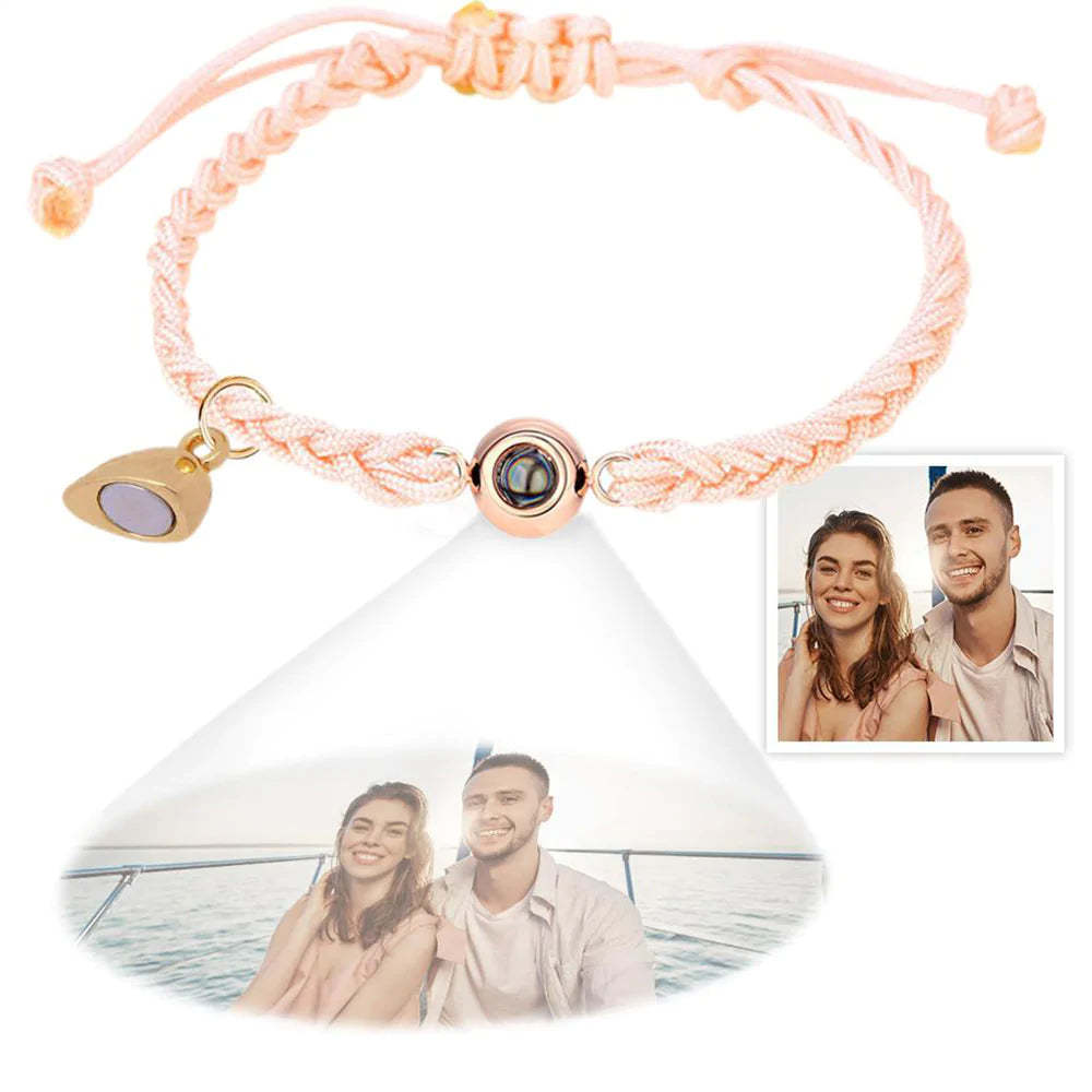 Custom Photo Projection Bracelet Simple Woven Heart Magnetic Bracelet Gift for Couple - mycustomtirecover