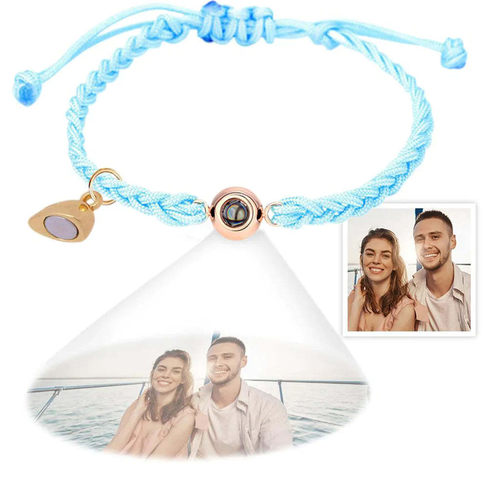 Custom Photo Projection Bracelet Simple Woven Heart Magnetic Bracelet Gift for Couple - MyFaceTshirt