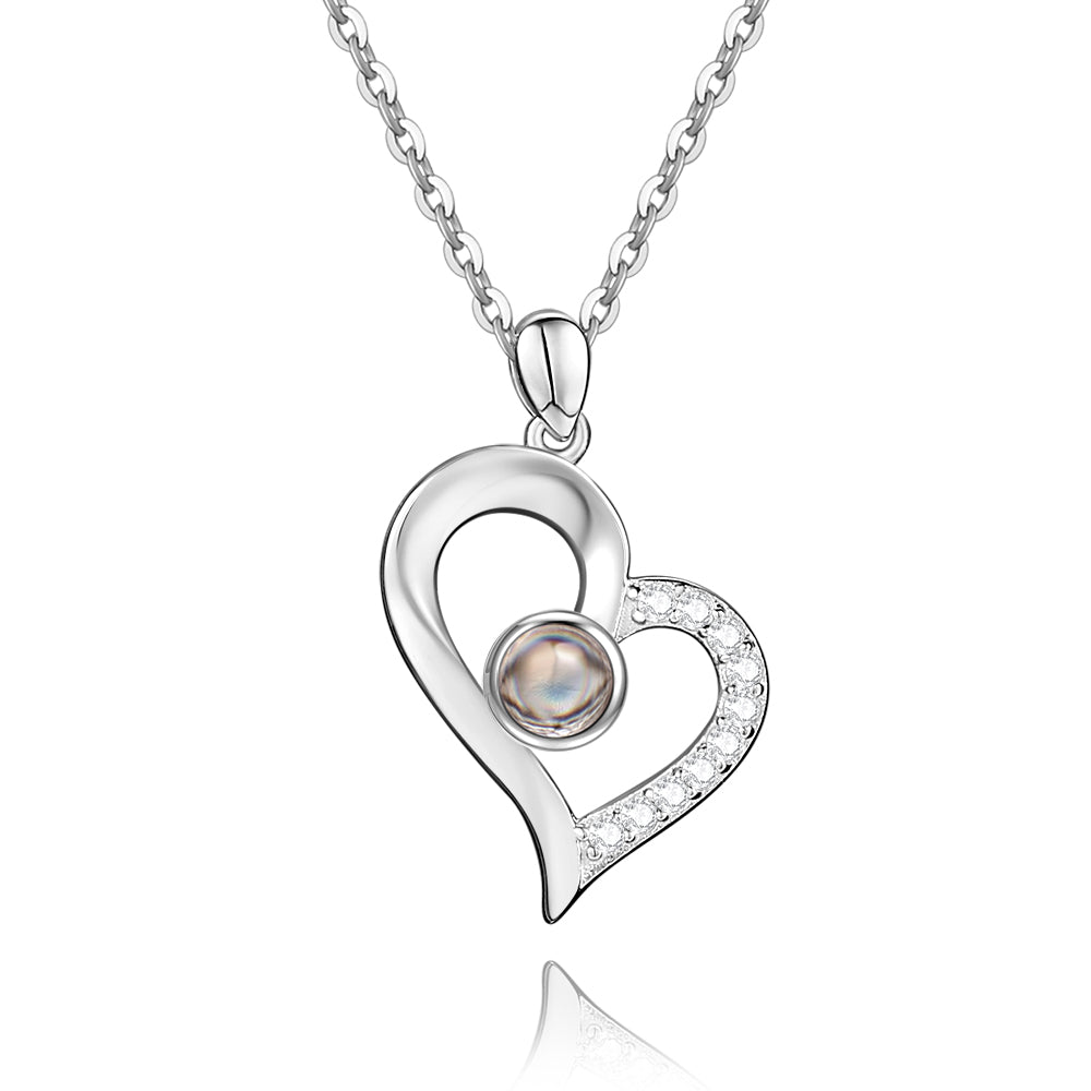 Personalized Projection Heart Photo Necklace - Silver