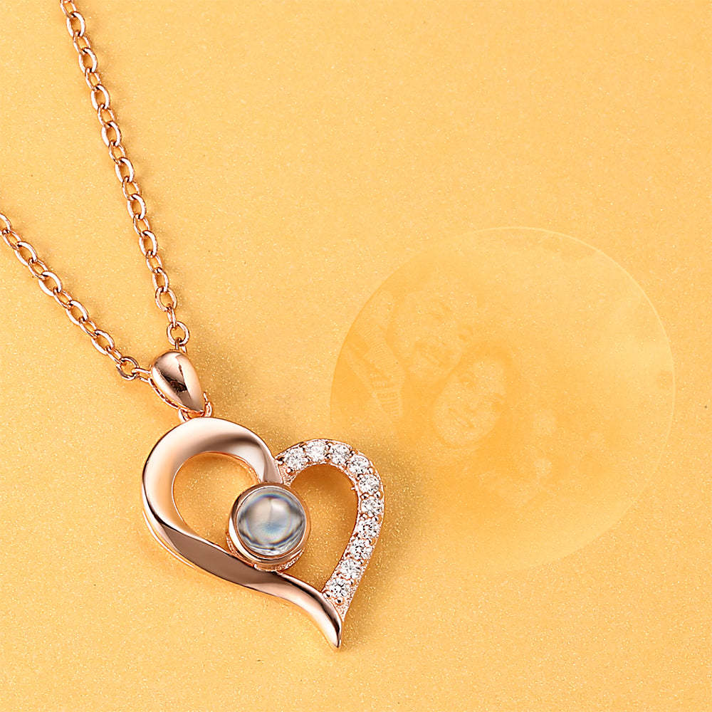 Personalized Projection Heart Photo Necklace - Rose Gold - MyFaceTshirt