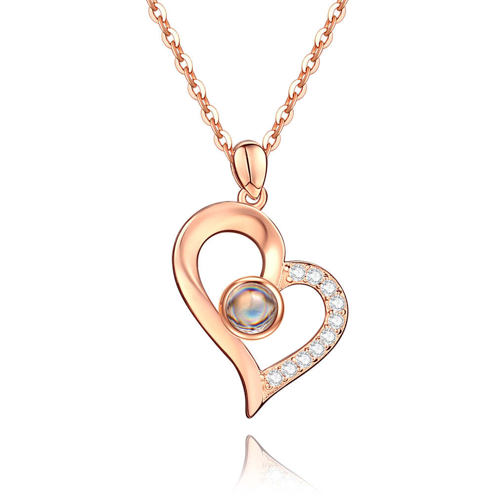 Personalized Projection Heart Photo Necklace - Rose Gold - MyFaceTshirt