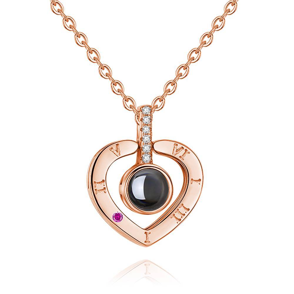 Personalized Engraved With 100 Languages Says I Love You Projection Necklace Heart-shaped Rose Gold