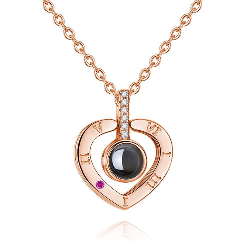Personalized Engraved With 100 Languages Says I Love You Projection Necklace Heart-shaped Rose Gold - MyFaceTshirt