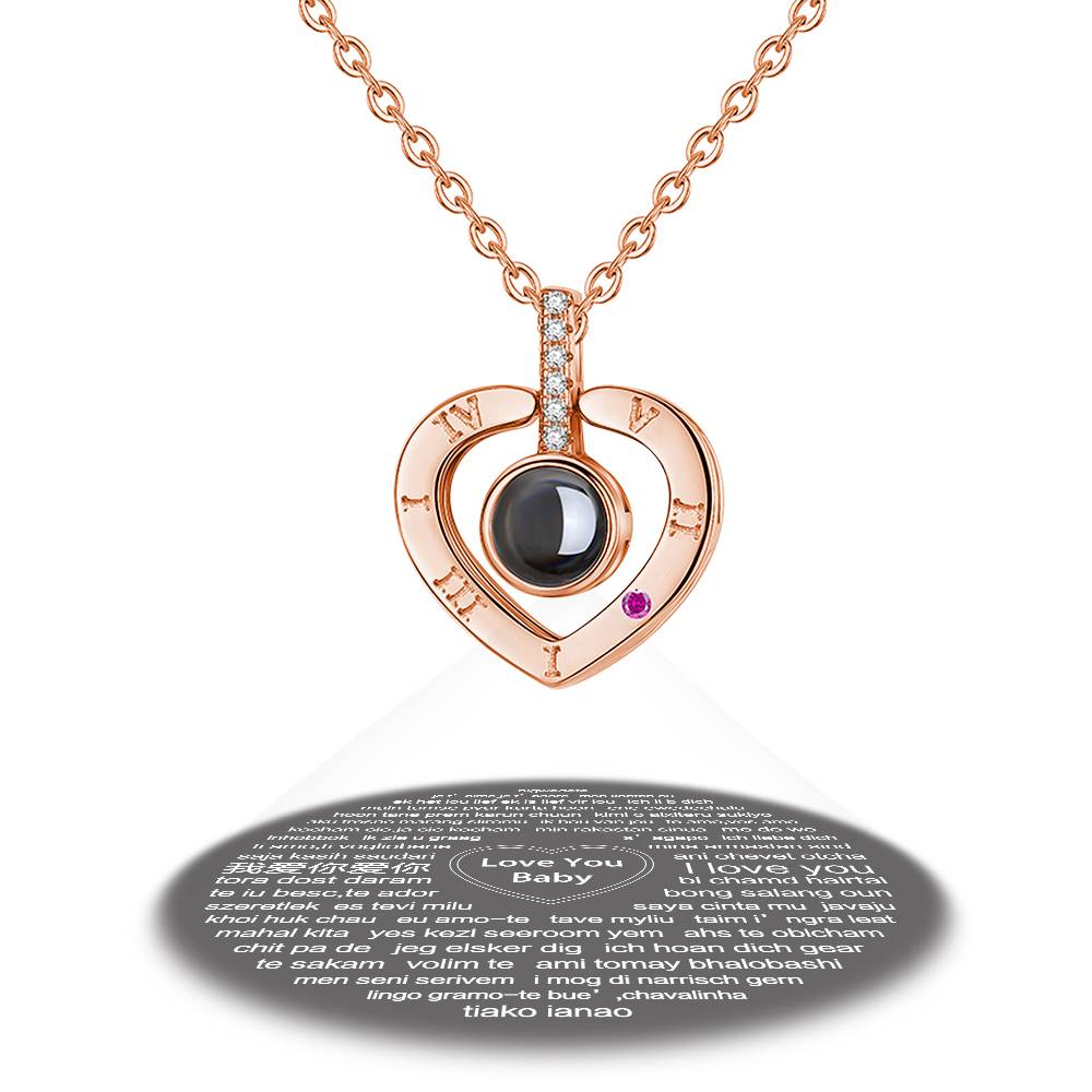 Personalized Engraved With 100 Languages Says I Love You Projection Necklace Heart-shaped Rose Gold