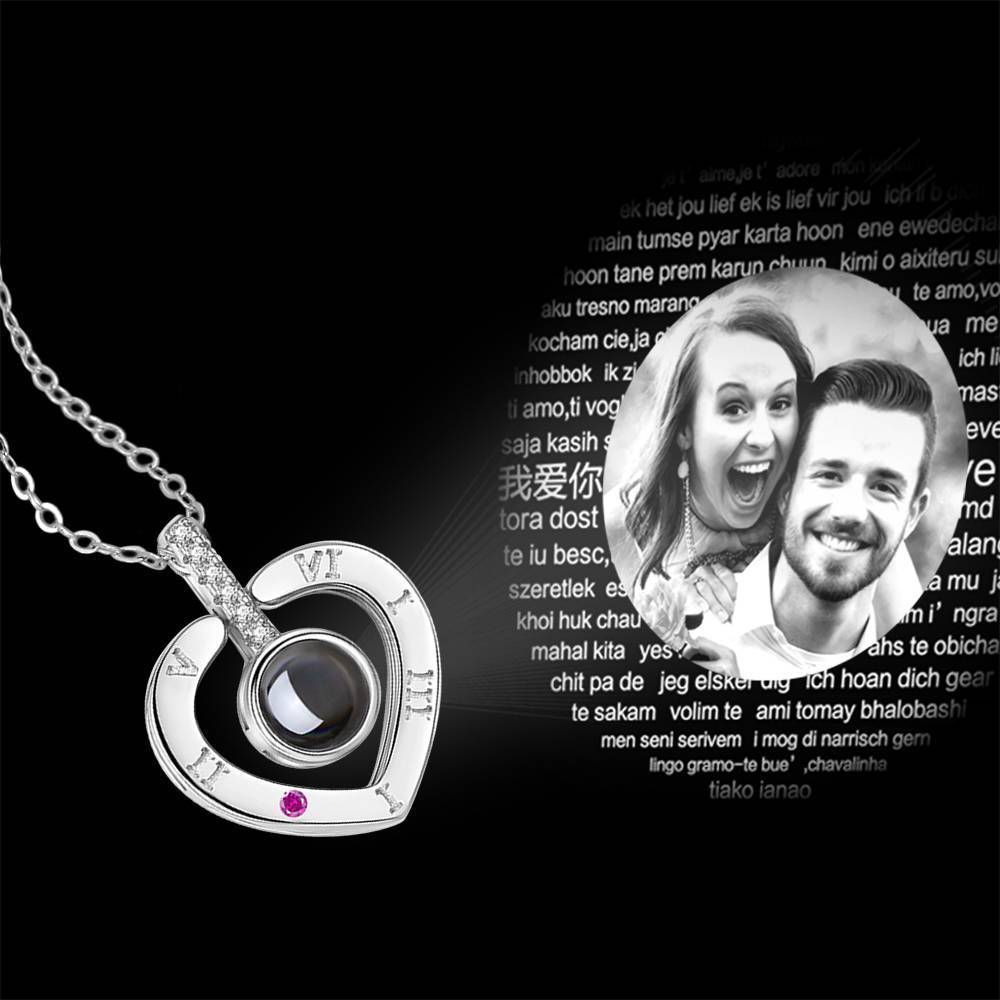 Personalized Photo With 100 Languages Says I Love You Projection Necklace Heart-shaped Silver - MyFaceTshirt