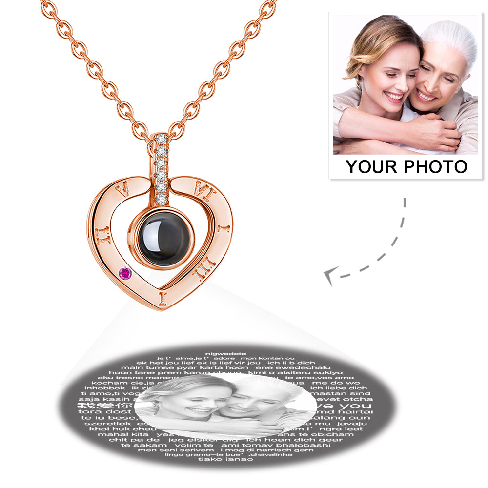 Personalized Photo With 100 Languages Says I Love You Projection Necklace Heart-shaped Rose Gold