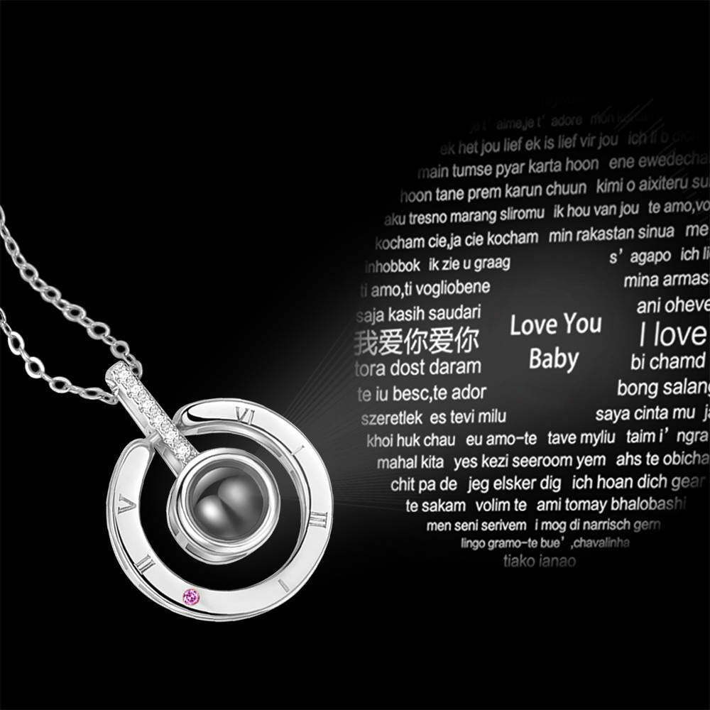 Personalized Engraved With 100 Languages Says I Love You Projection Necklace Round-shaped Silver - MyFaceTshirt
