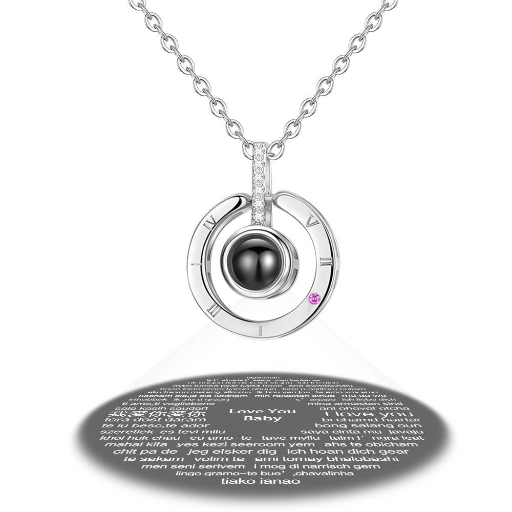 Personalized Engraved With 100 Languages Says I Love You Projection Necklace Round-shaped Silver