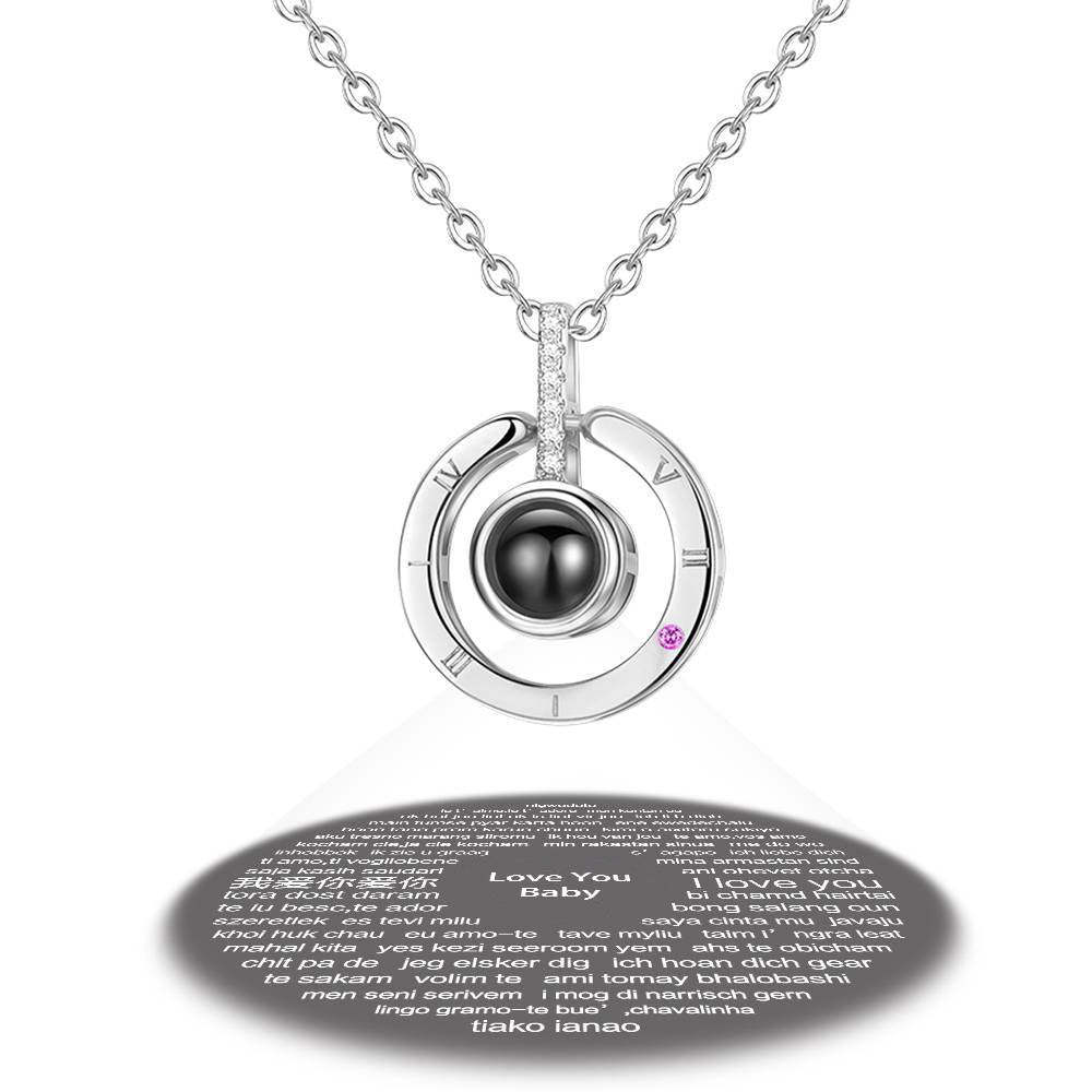 Personalized Engraved With 100 Languages Says I Love You Projection Necklace Round-shaped Silver - MyFaceTshirt