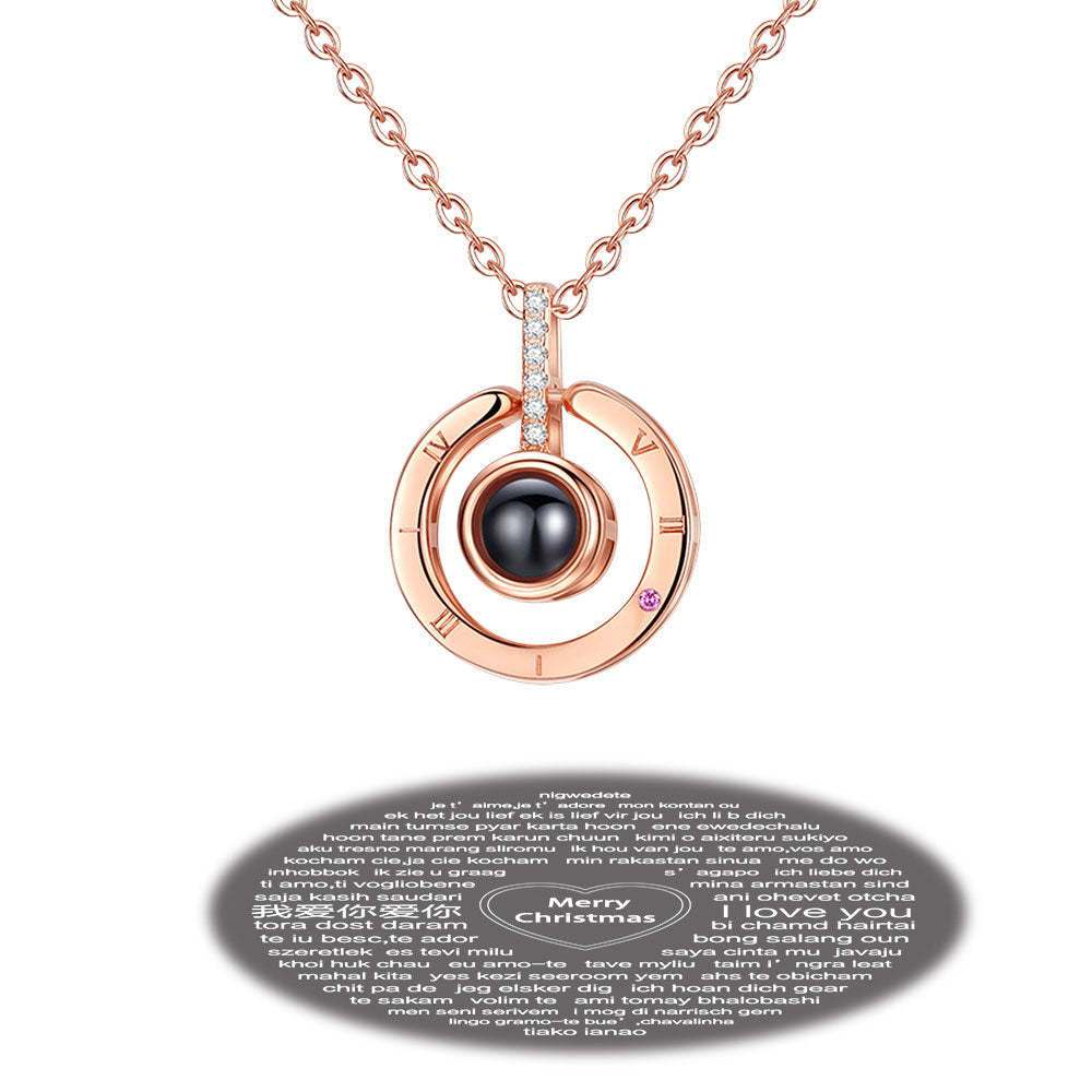 Personalized Engraved With 100 Languages Says I Love You Projection Necklace Round-shaped Rose Gold - MyFaceTshirt