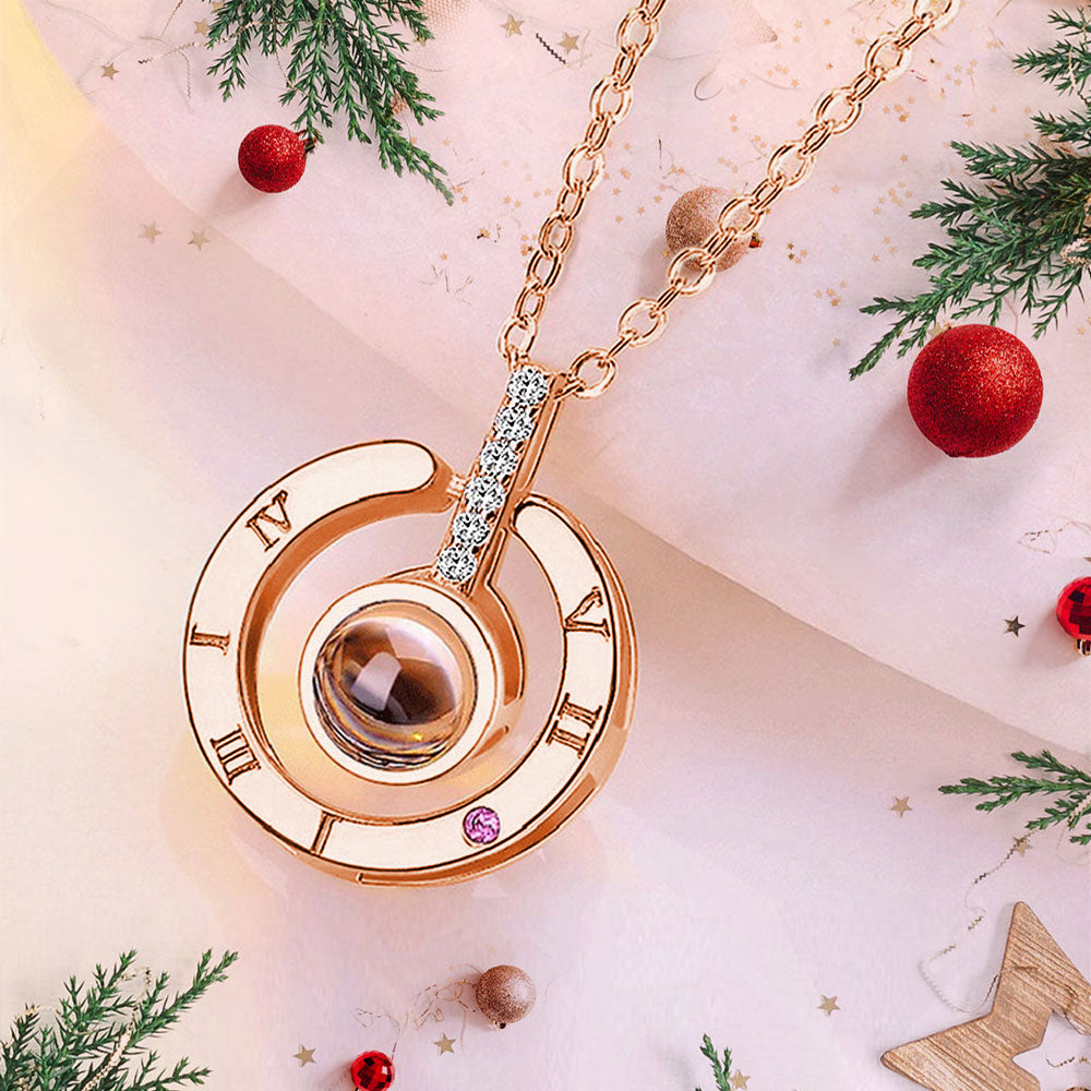 Personalized Engraved With 100 Languages Says I Love You Projection Necklace Round-shaped Rose Gold