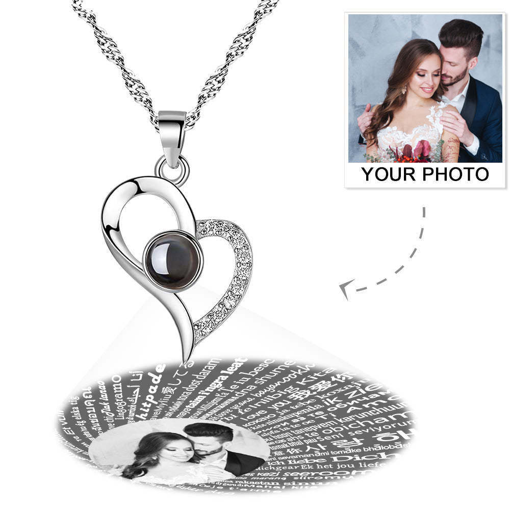 Personalized Projection  Necklace With 100 Languages, Wedding Gift for Bride - MyFaceTshirt