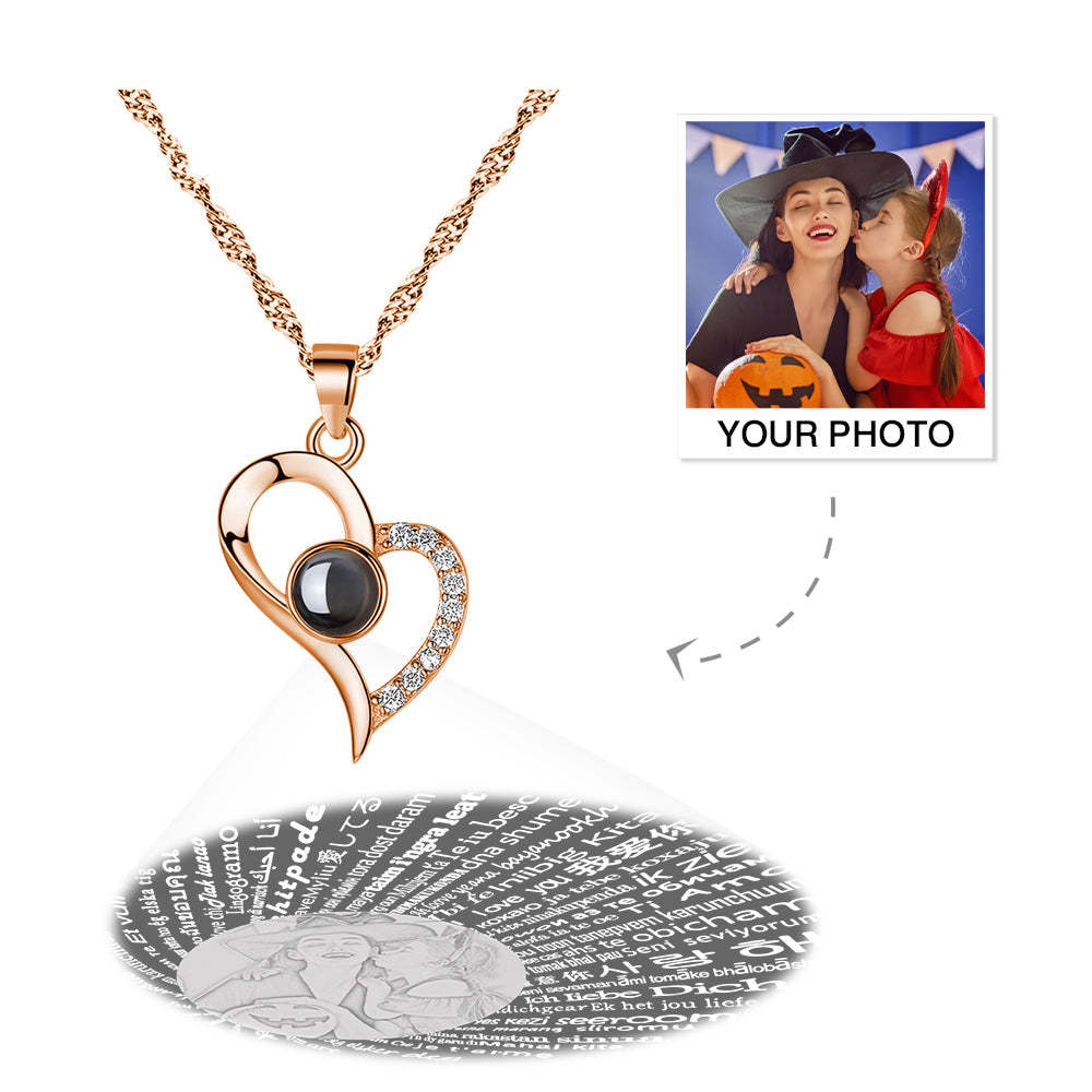 Personalized Photo With 100 Languages Says I Love You Projection Necklace Halloween Gift - MyFaceTshirt