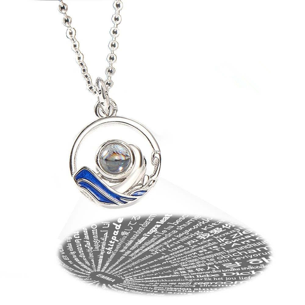 Personalized I Love You Necklace in 100 Languages Projection Engraved Necklace Unique Gift Silver - Women's - MyFaceTshirt