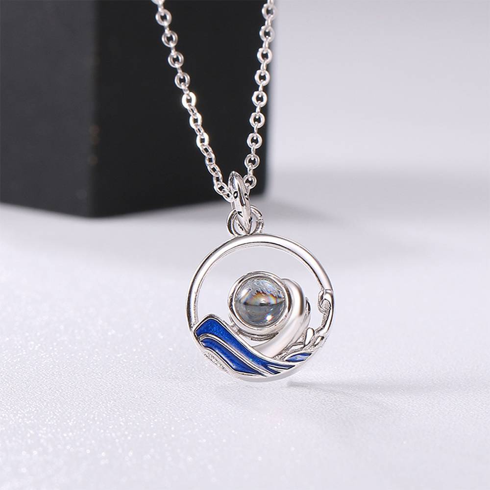 Personalized I Love You Necklace in 100 Languages Projection Engraved Necklace Unique Gift Silver - Women's - MyFaceTshirt