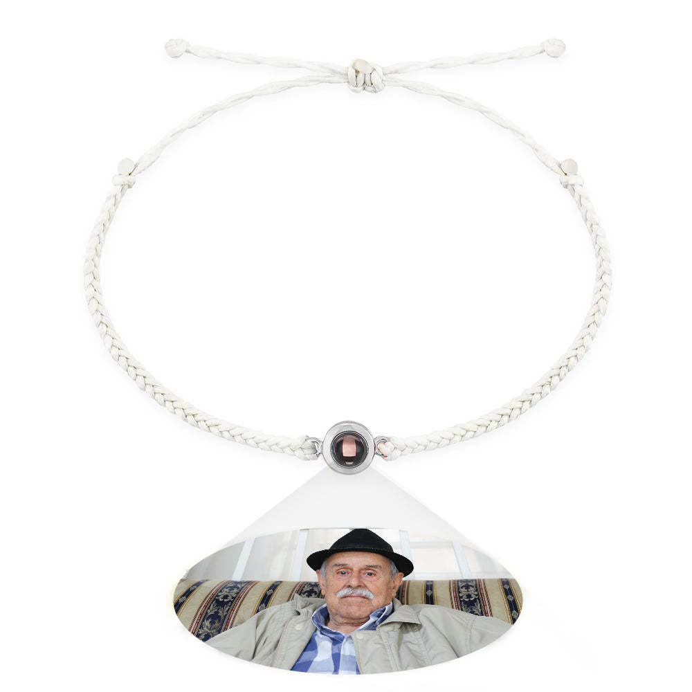 Personalized Photo Projection Couple Bracelet Braided Black Rope Bracelet Gift for Parents and Grandparents - mycustomtirecover