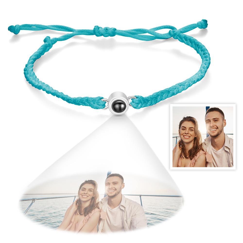 Custom Photo Projection Bracelet Braided Blue Rope Circle Bracelet Best Gift For Lovers - mycustomtirecover