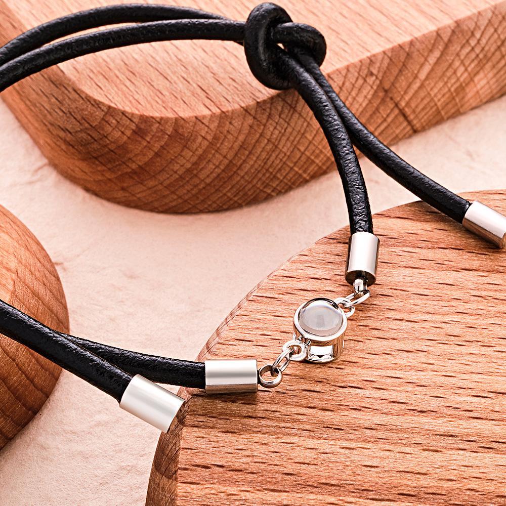 Personalized Photo Projection Leather Bracelet Adjustable Bracelet Gifts For Him - MyFaceTshirt