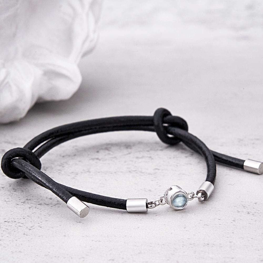 Personalized Photo Projection Leather Bracelet Adjustable Bracelet Gifts For Him - MyFaceTshirt