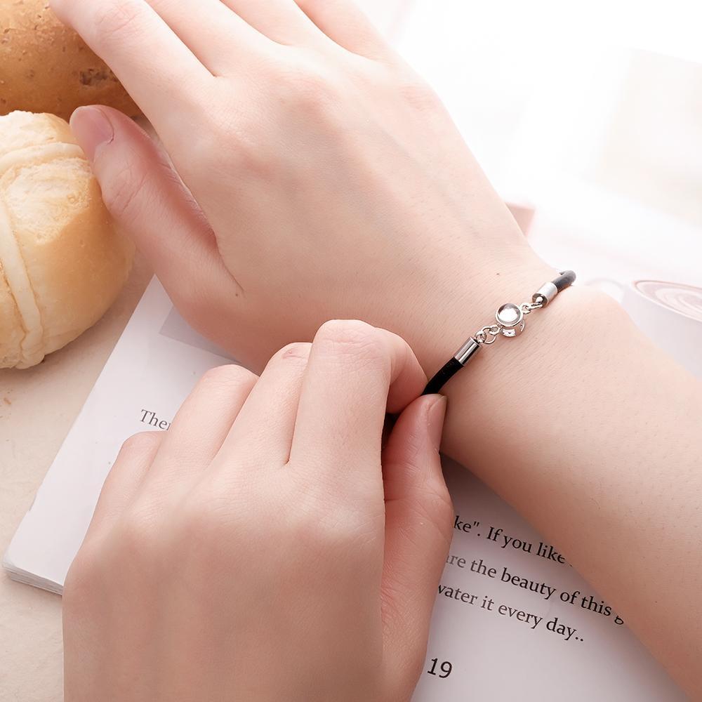 Personalized Photo Projection Leather Bracelet Adjustable Bracelet Gifts For Him - MyFaceTshirt