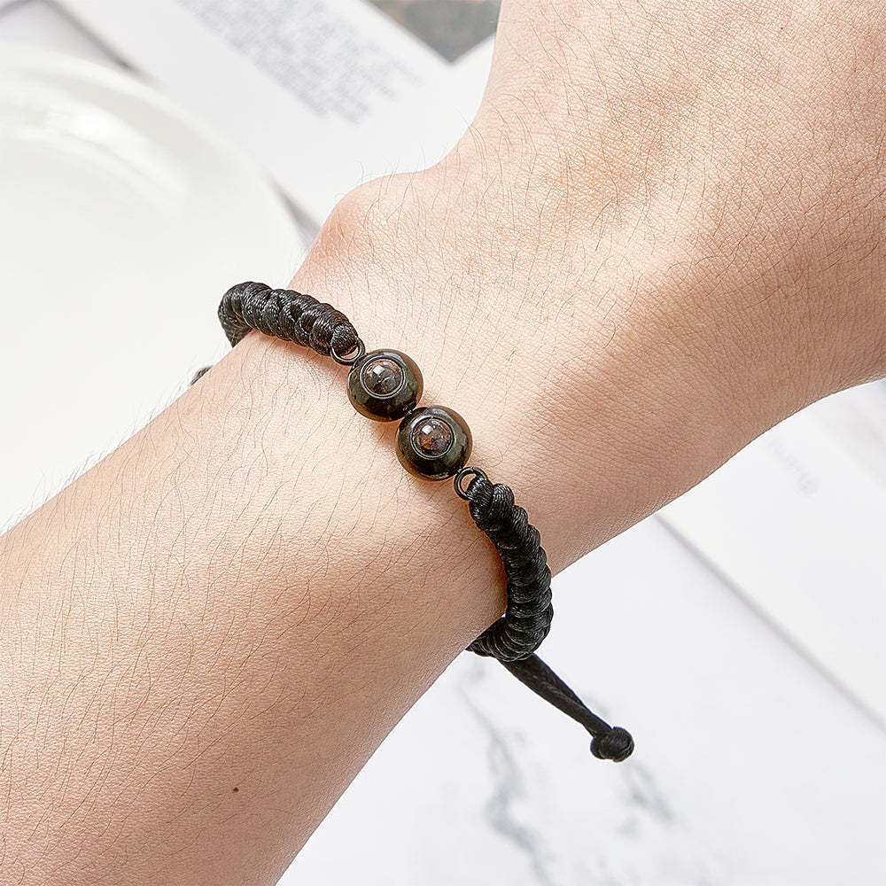 Personalized Double Pendant Projection Weave Bracelet Custom Photo Bracelet Gift for Couple Family - MyFaceTshirt