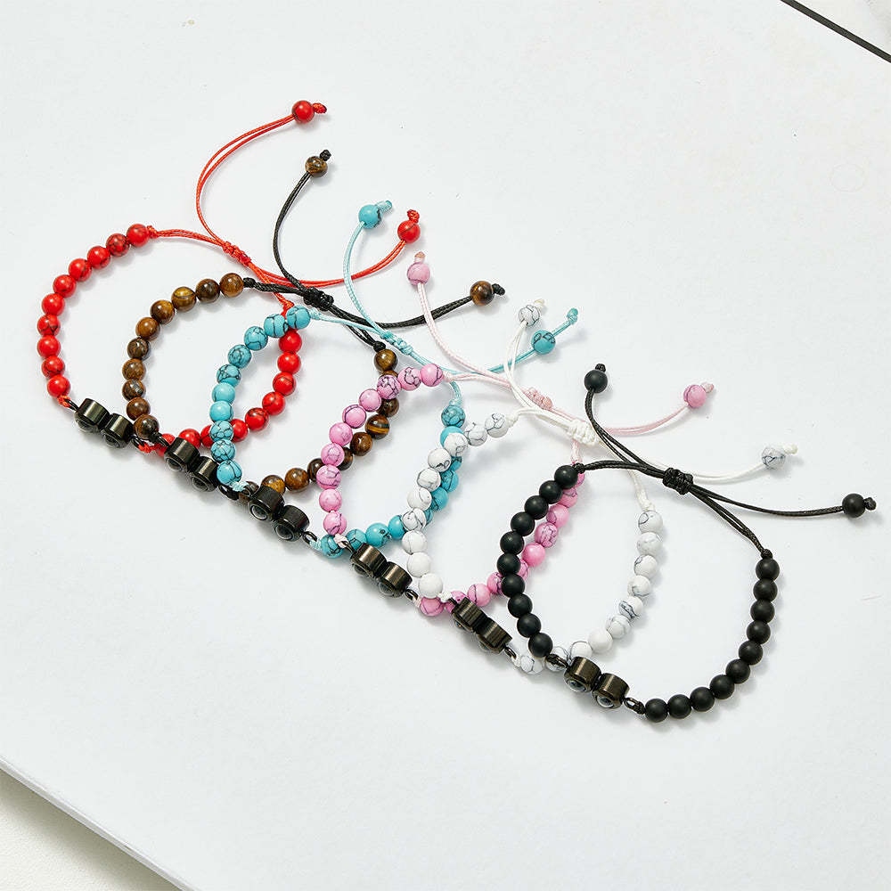 Personalized Double Pendant Projection Bead Bracelet Custom Photo Bracelet Gift for Couple Family - MyFaceTshirt