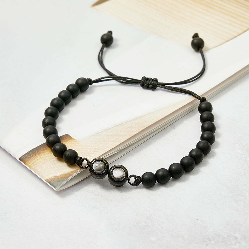 Personalized Double Pendant Projection Bead Bracelet Custom Photo Bracelet Gift for Couple Family - MyFaceTshirt