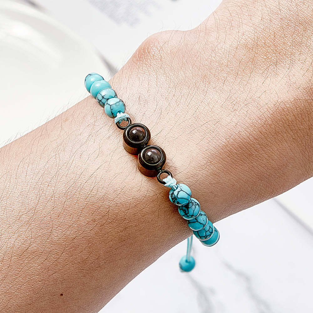 Personalized Double Pendant Projection Bead Bracelet Custom Photo Bracelet Gift for Couple Family - MyFaceTshirt