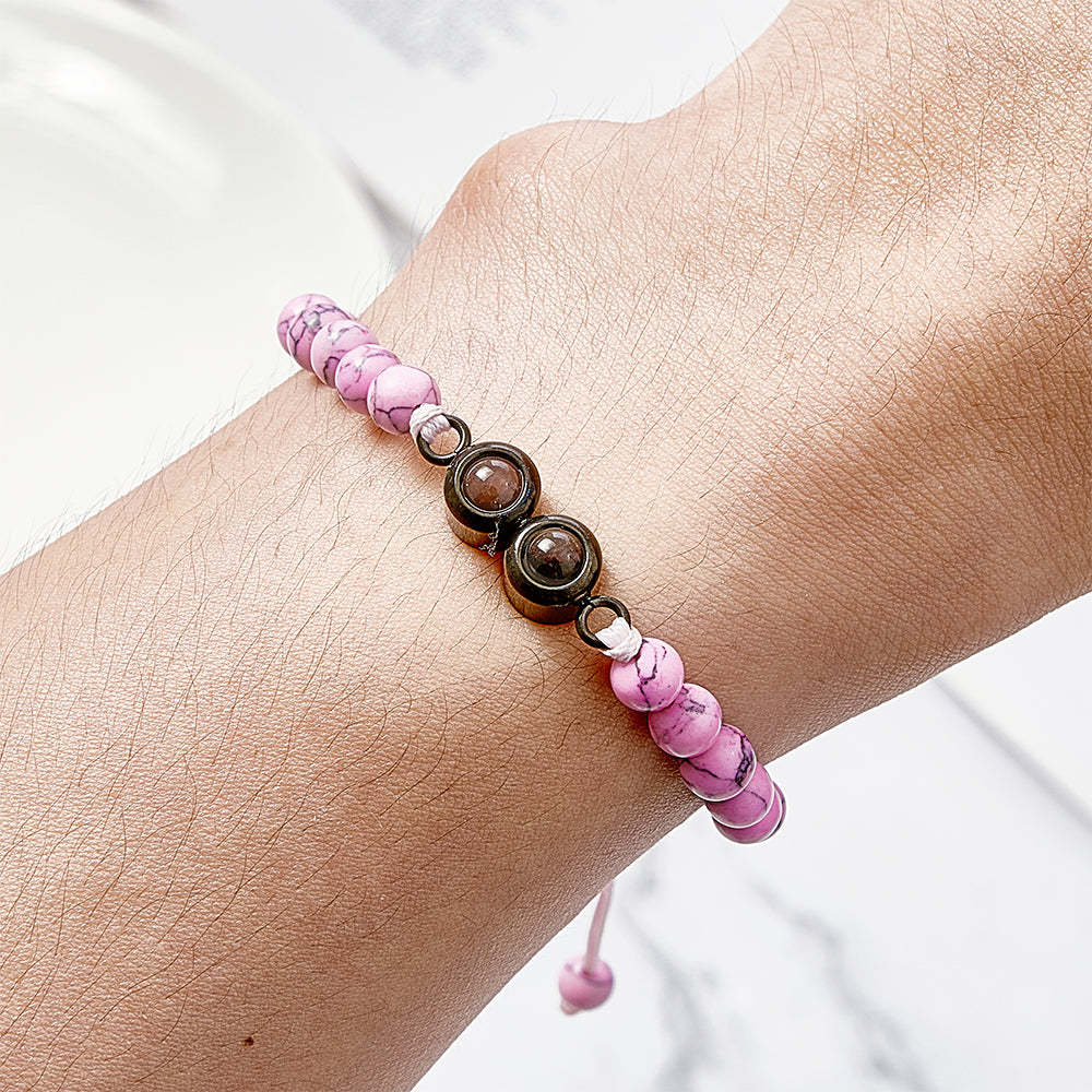 Personalized Double Pendant Projection Bead Bracelet Custom Photo Bracelet Gift for Couple Family - MyFaceTshirt