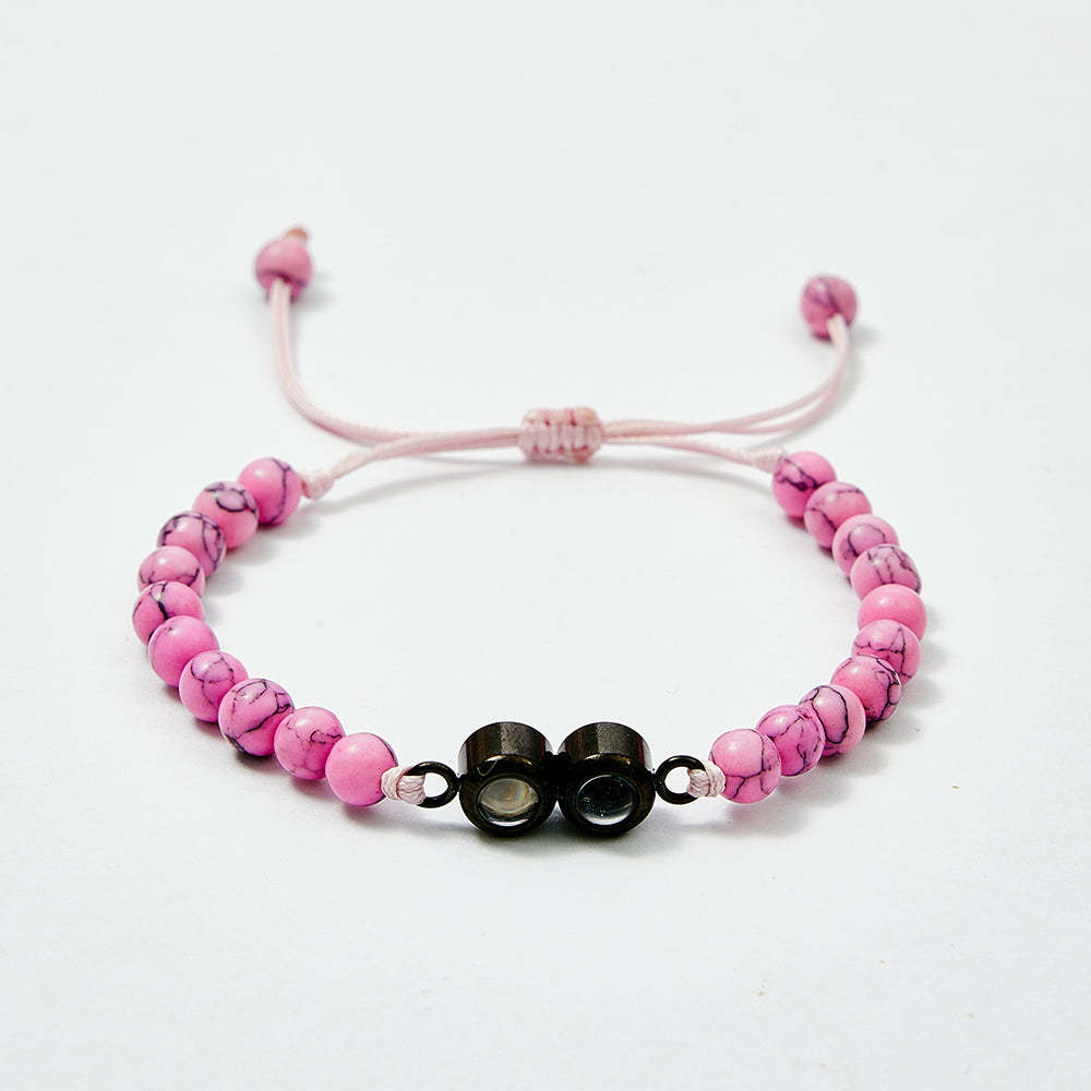 Personalized Double Pendant Projection Bead Bracelet Custom Photo Bracelet Gift for Couple Family - MyFaceTshirt