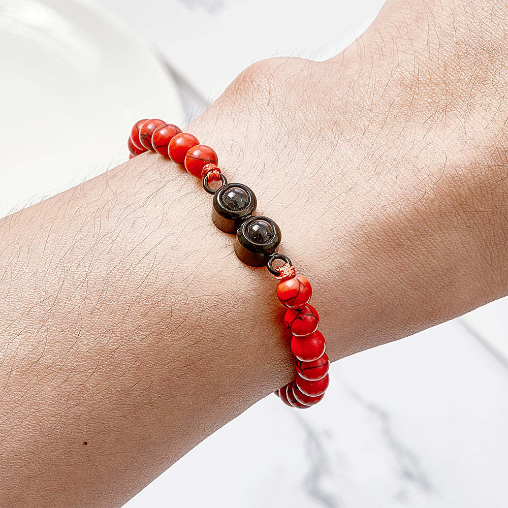 Personalized Double Pendant Projection Bead Bracelet Custom Photo Bracelet Gift for Couple Family - MyFaceTshirt