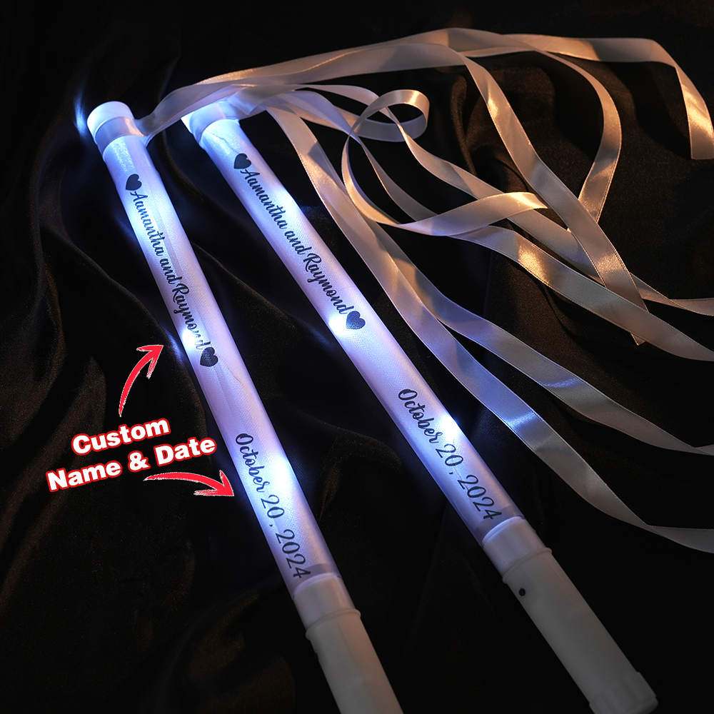 Personalized Light Up LED Stick Wedding Wands with Ribbon Lights Wedding Party Favor - mysiliconefoodbag