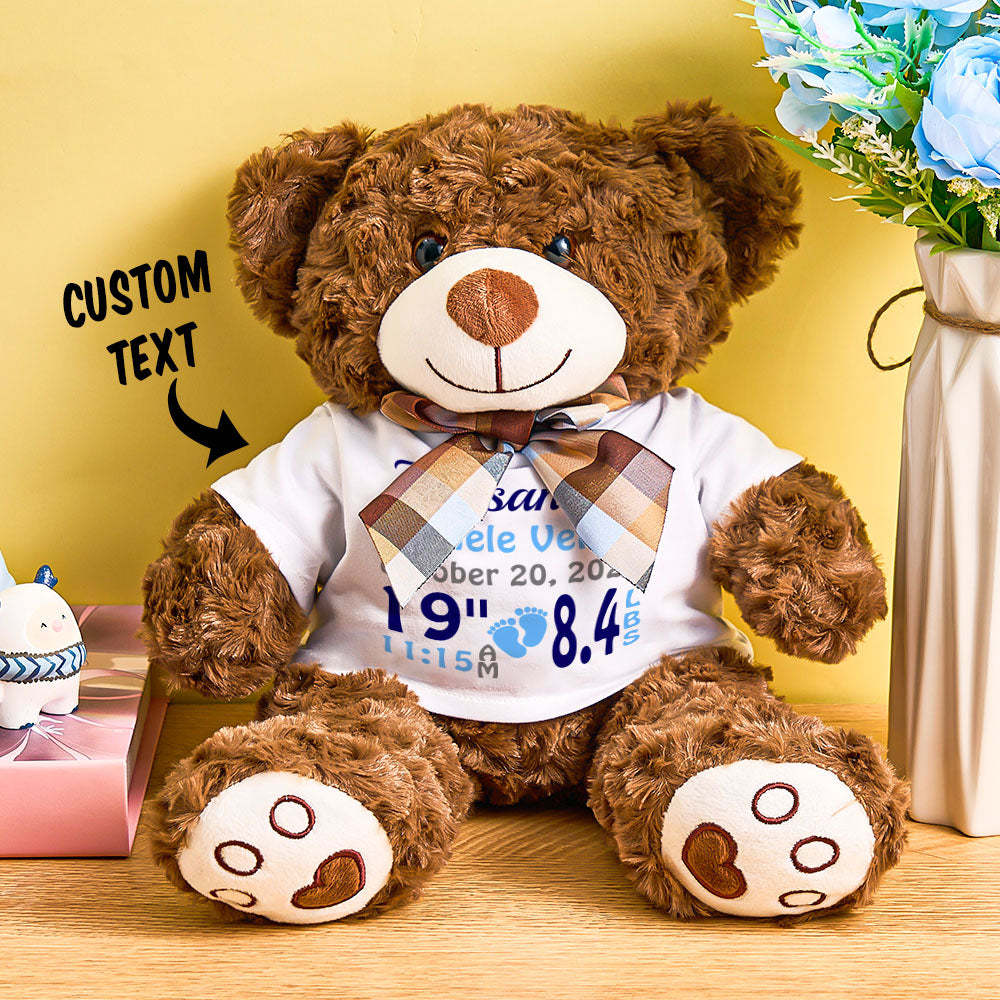Personalized Bear Plush Stuffed Toy Birth Announcement Gift for Baby Shower - mysiliconefoodbag