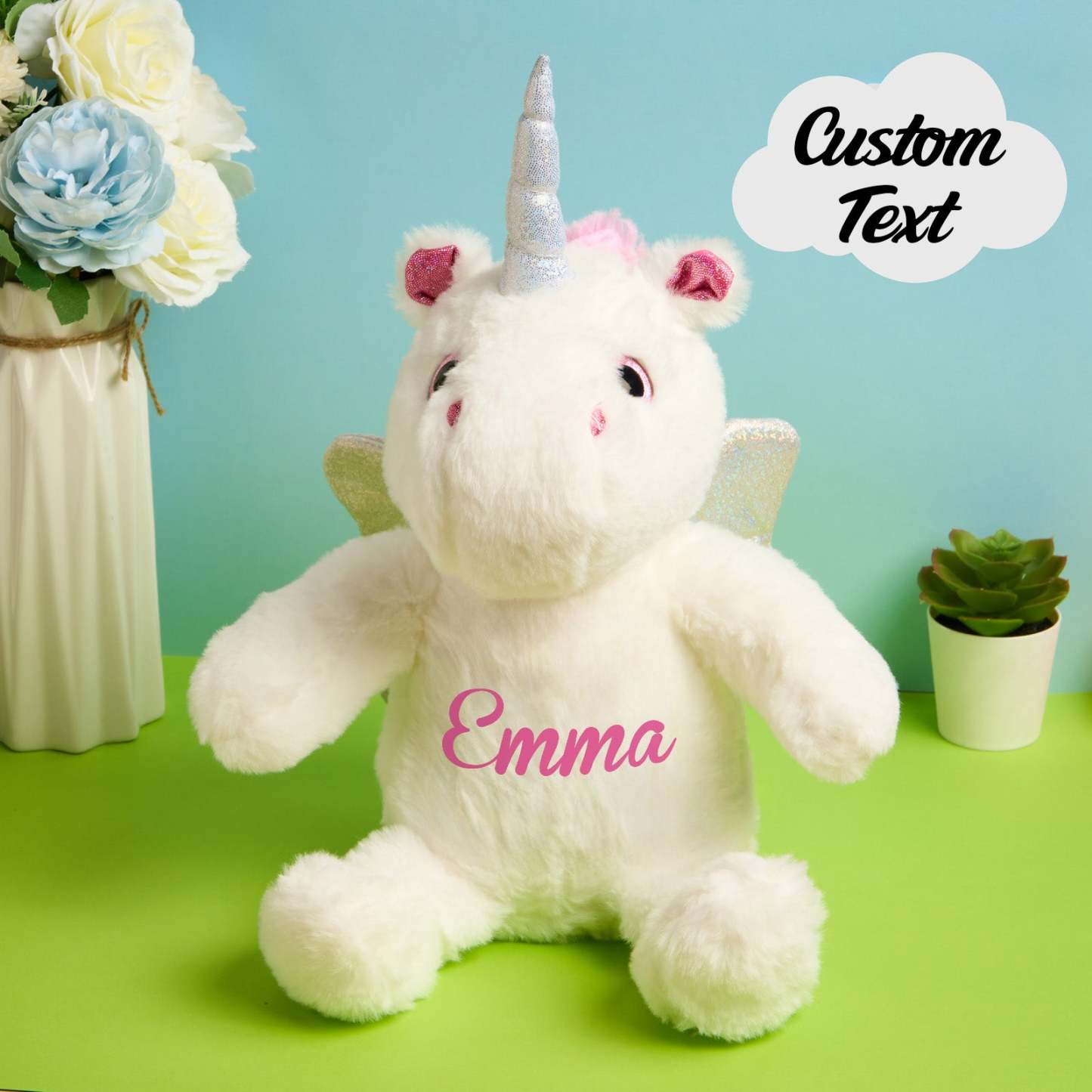 Personalized Unicorn Plush Stuffed Animal Birth Announcement Gift for Baby Shower - mysiliconefoodbag