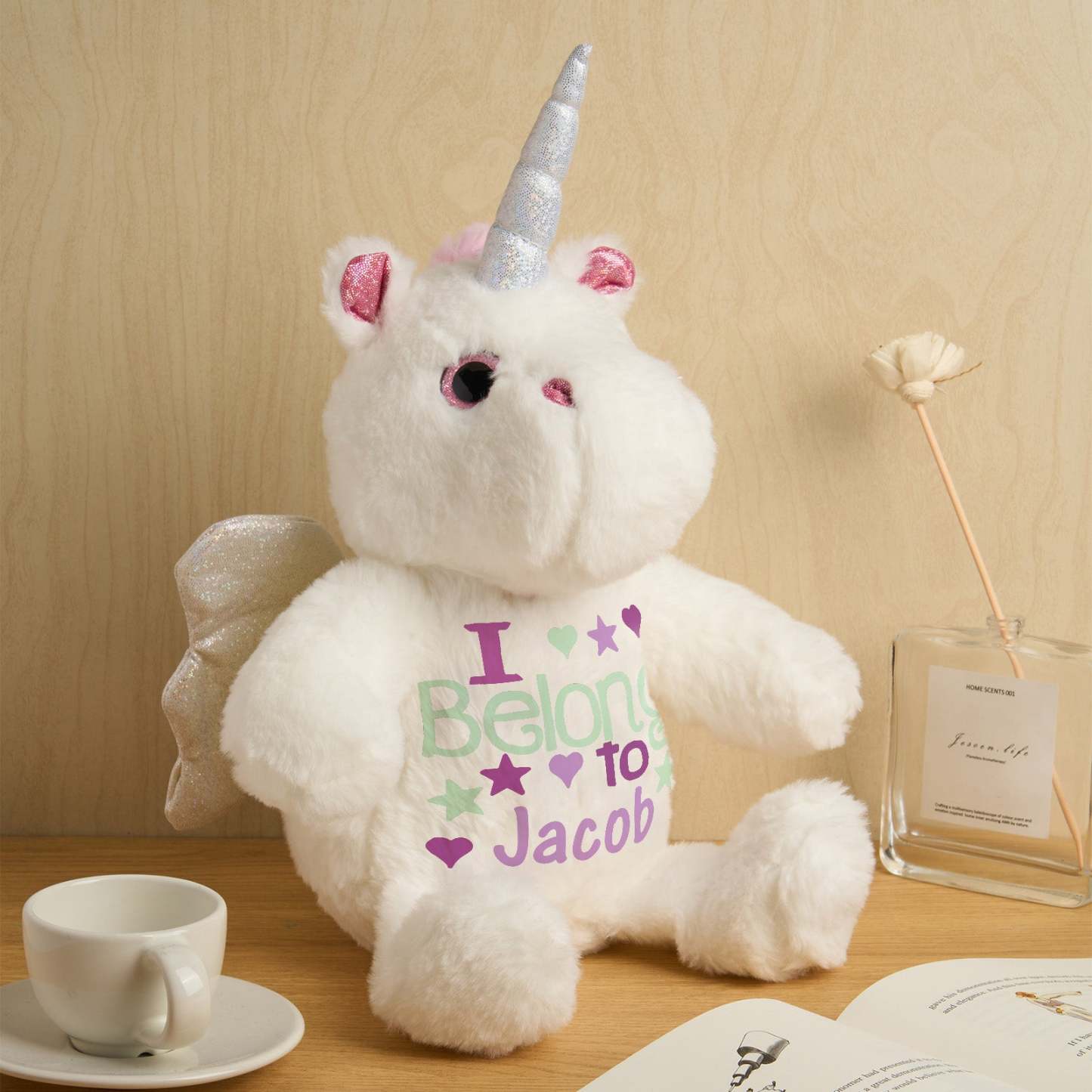 Personalized Unicorn Plush Stuffed Animal Birth Announcement Gift for Baby Shower - mysiliconefoodbag