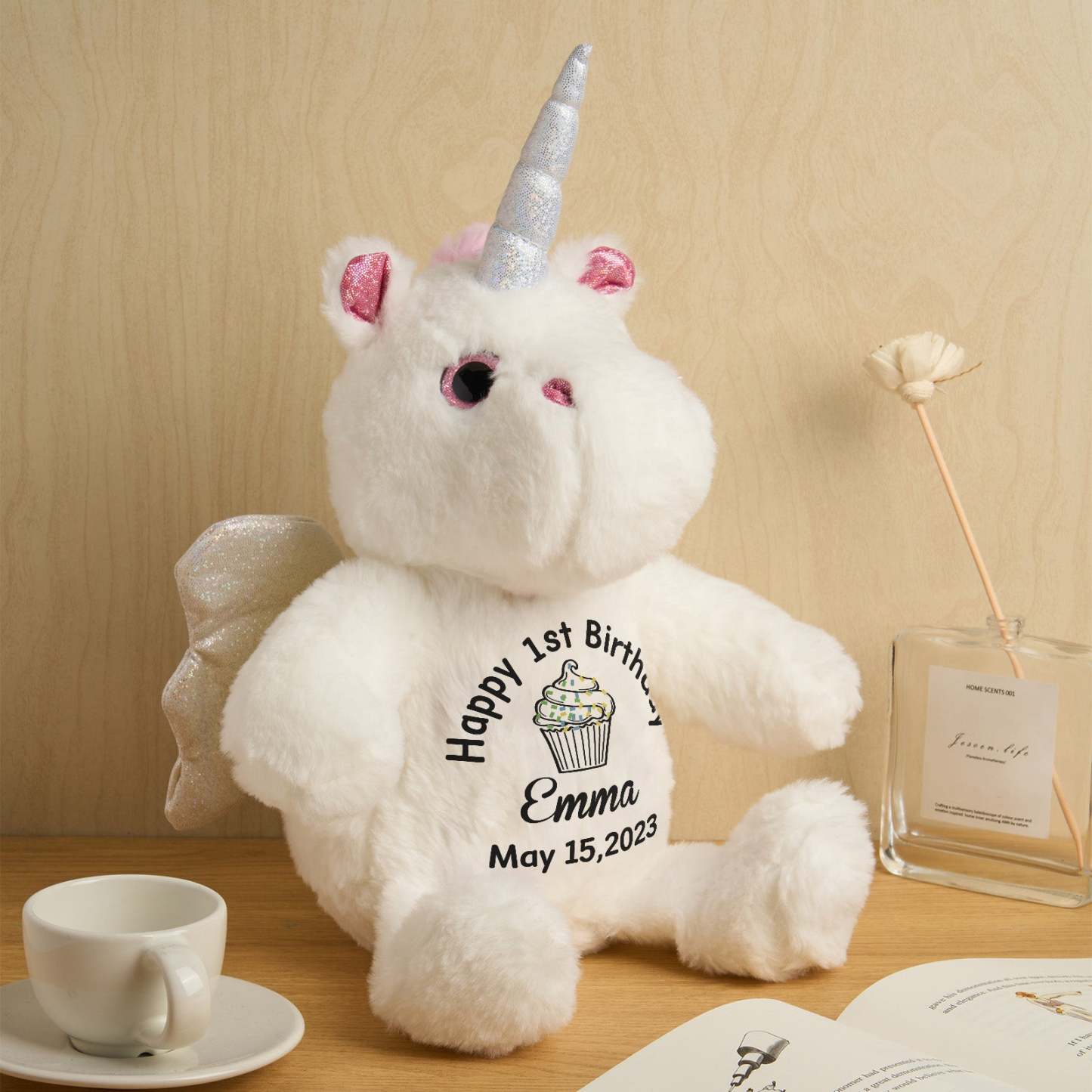 Personalized Unicorn Plush Stuffed Animal Birth Announcement Gift for Baby Shower - mysiliconefoodbag