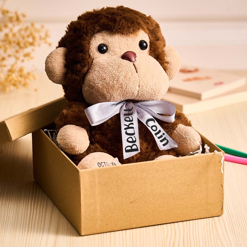 Personalized Monkey Plush Stuffed Animal Birth Announcement Gift for Baby Shower - mysiliconefoodbag