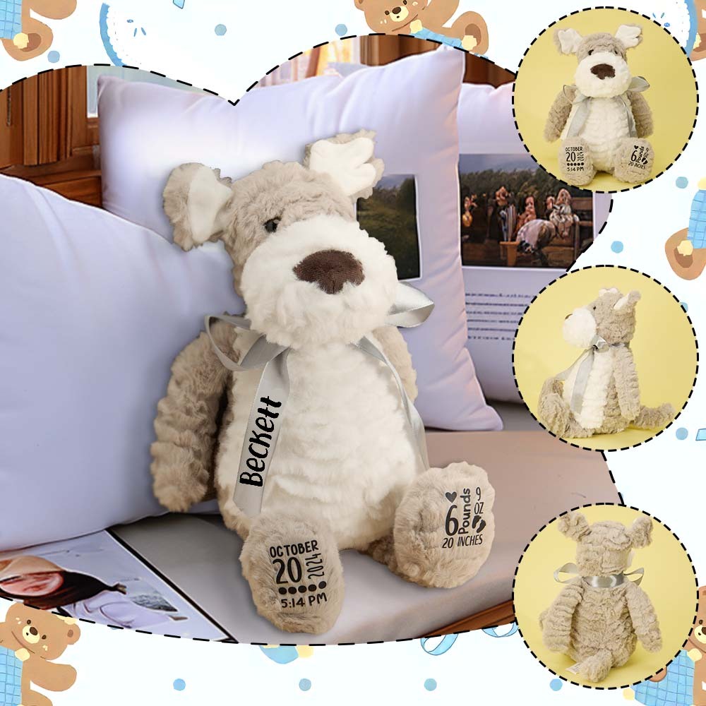 Personalized Puppy Dog Plush Birth Stats Stuffed Animal Birth Announcement Gifts - mysiliconefoodbag