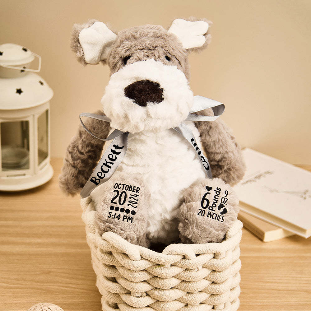 Personalized Puppy Dog Plush Birth Stats Stuffed Animal Birth Announcement Gifts - mysiliconefoodbag