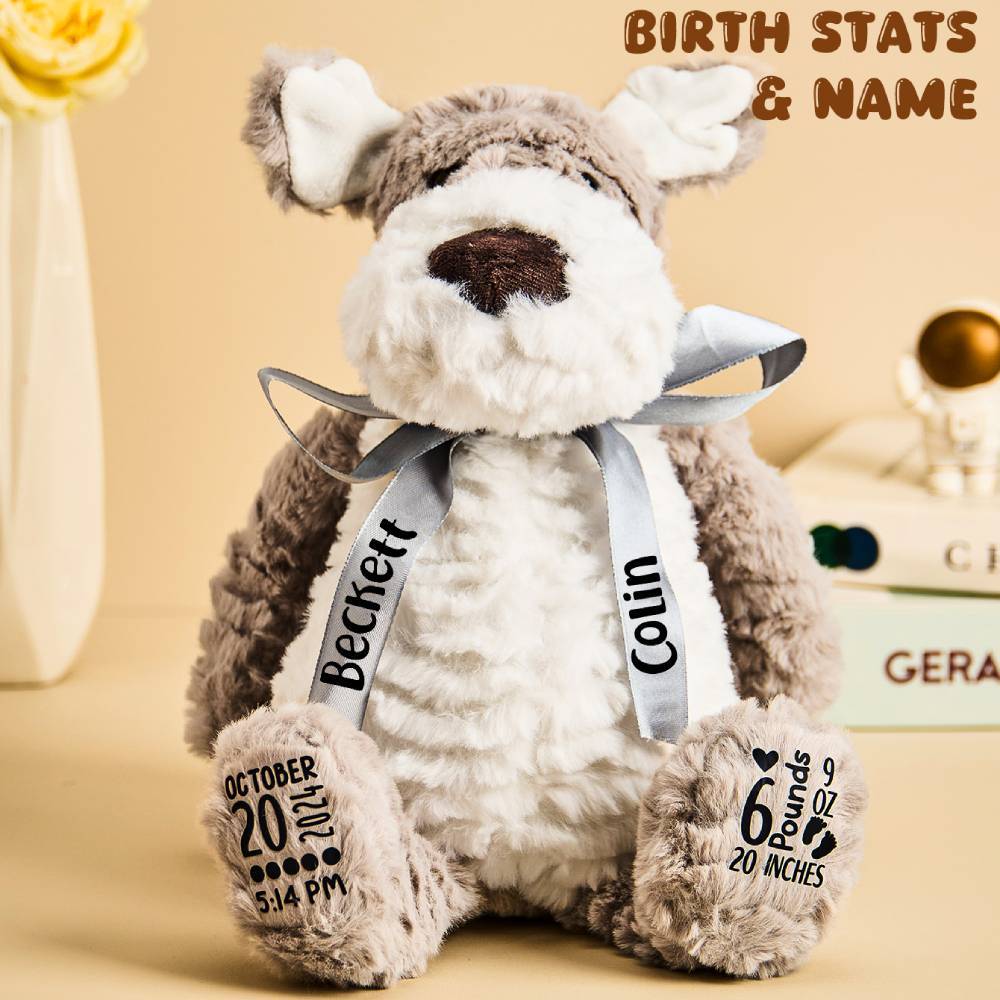 Personalized Puppy Dog Plush Birth Stats Stuffed Animal Birth Announcement Gifts - mysiliconefoodbag