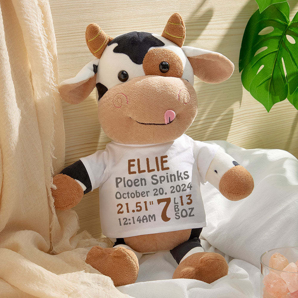 Personalized Cow Plush Stuffed Toy Birth Announcement Gift for Baby Shower - mysiliconefoodbag