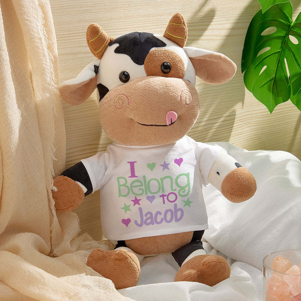 Personalized Cow Plush Stuffed Toy Gift for Baby Shower - mysiliconefoodbag