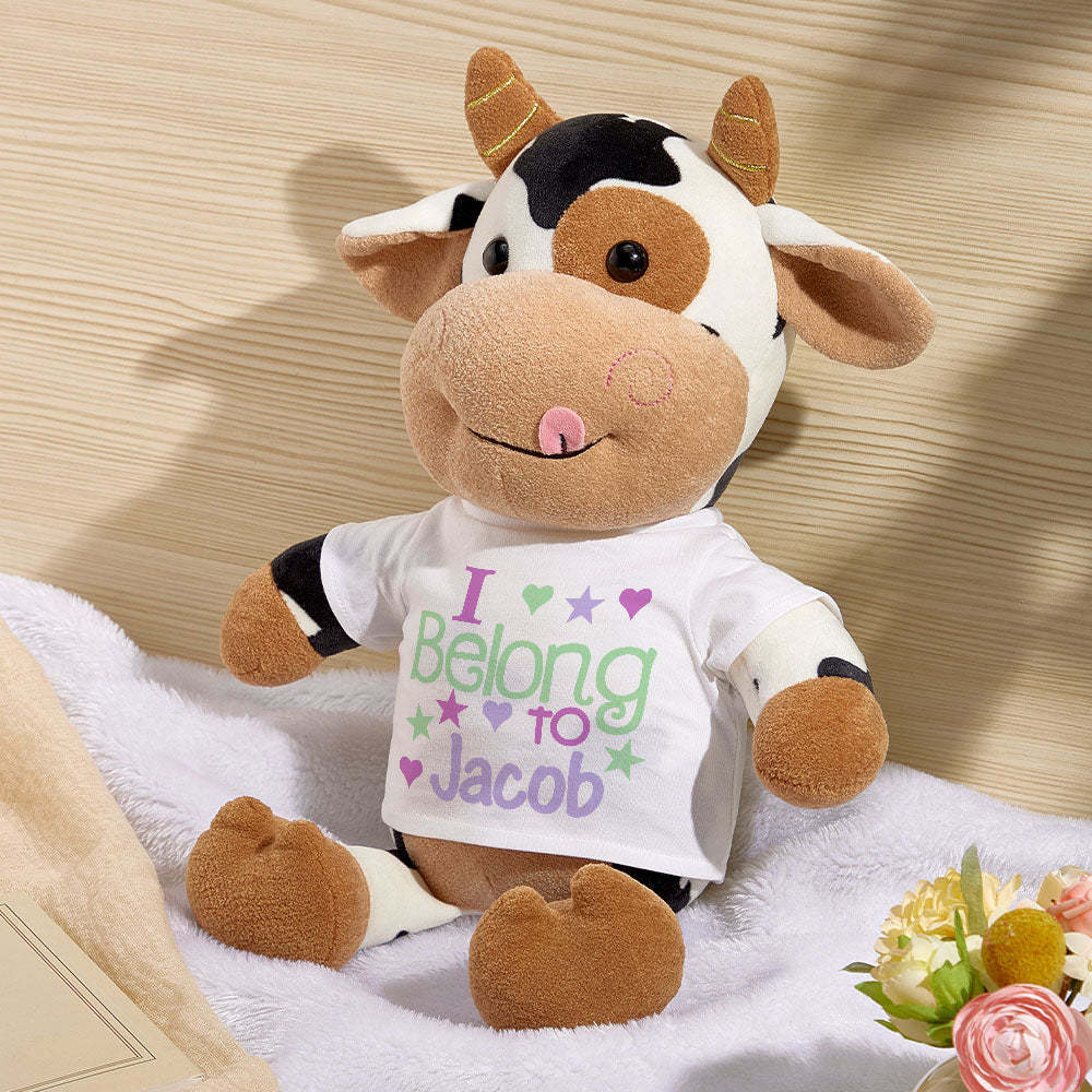 Personalized Cow Plush Stuffed Toy Gift for Baby Shower - mysiliconefoodbag