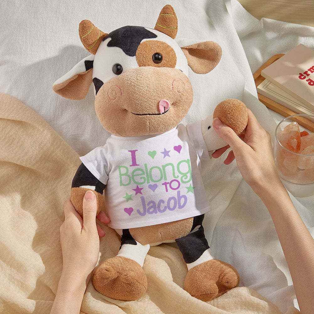Personalized Cow Plush Stuffed Toy Gift for Baby Shower - mysiliconefoodbag